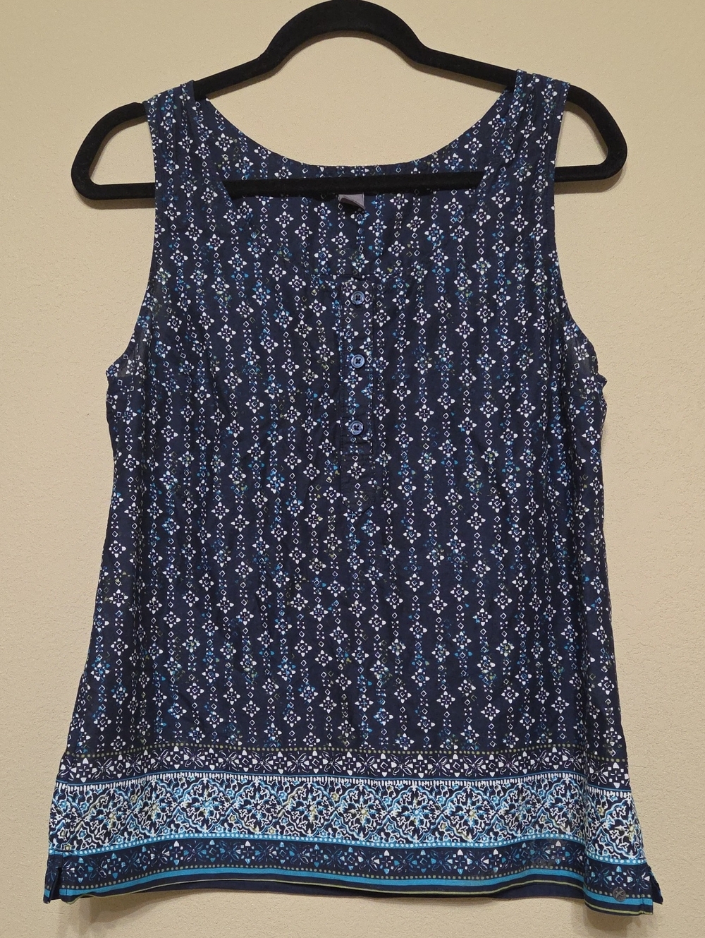 Eddie Bauer Navy Blue Printed Sleeveless Women's Top